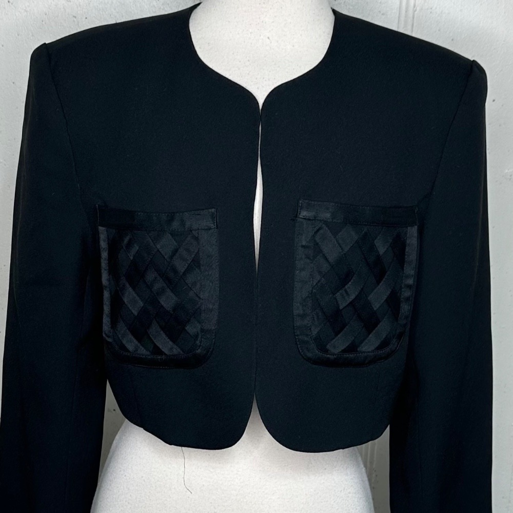 Gillian Cropped Bolero Jacket Woven Pockets Black Classic Career‎ Party Small